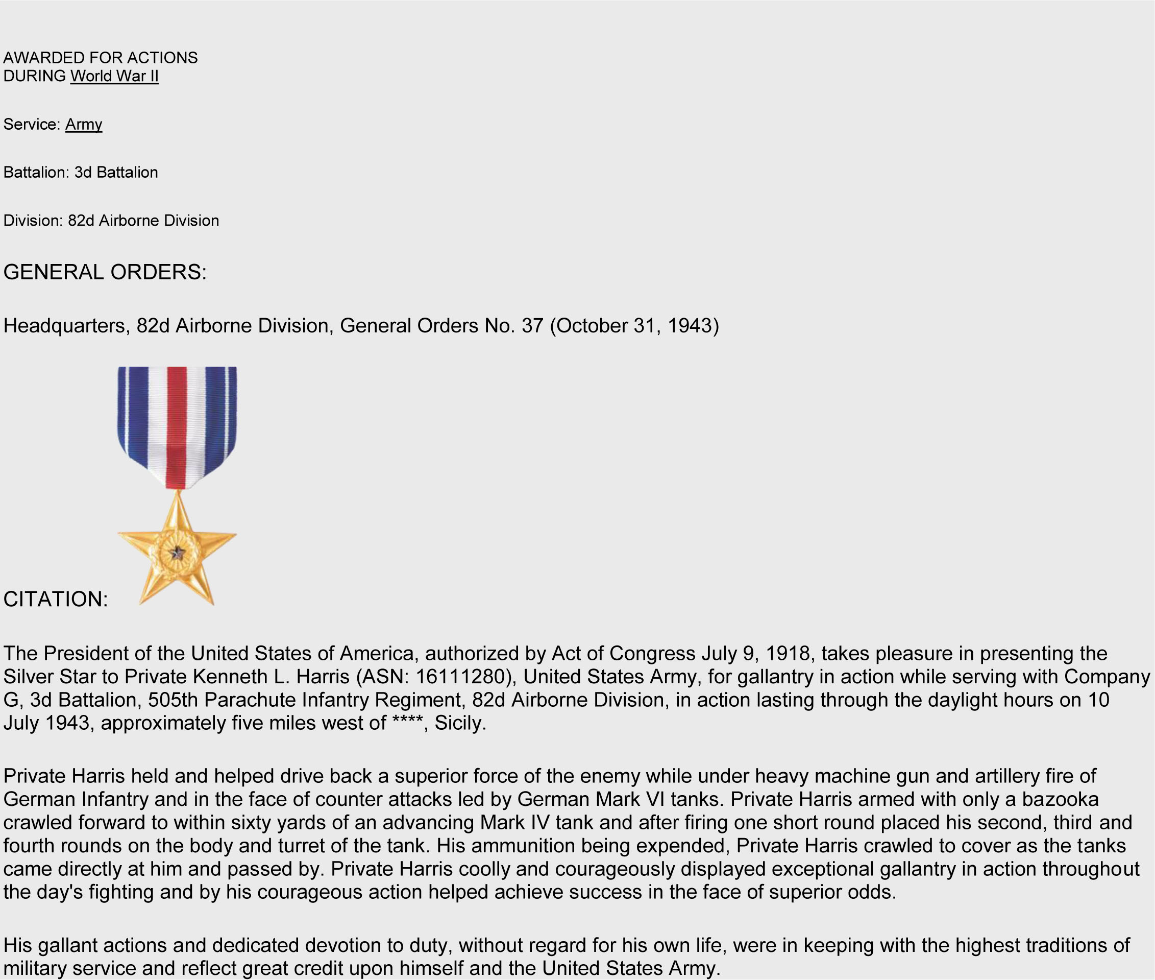 Private Kenneth L. Harris,  1942 
